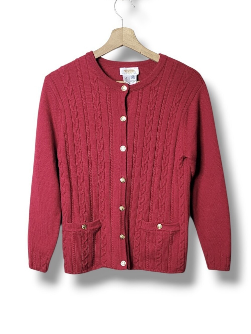 Talbots Vintage Red Wool Cardigan Sweater Gold Buttons